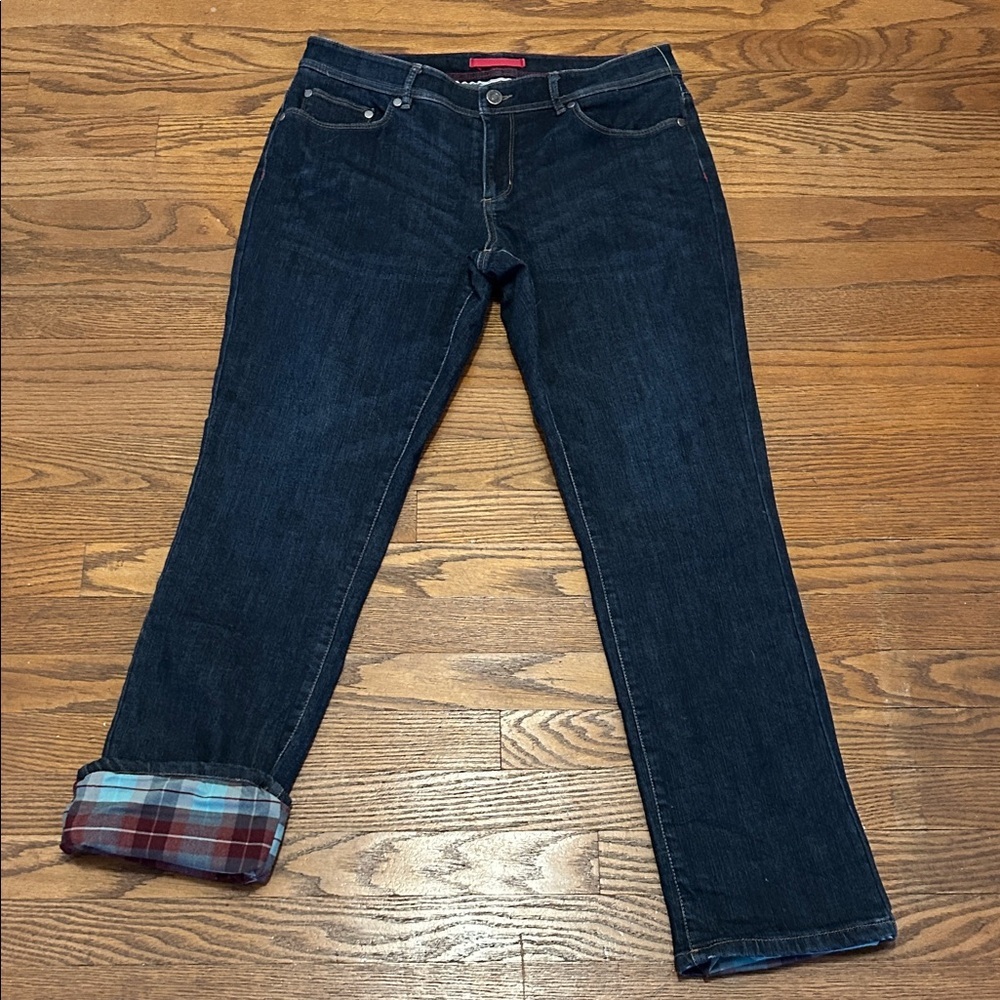 LLBean Flannel Lined Denim Jeans Classic Dark Blue Straight Leg Outdoor Size 10